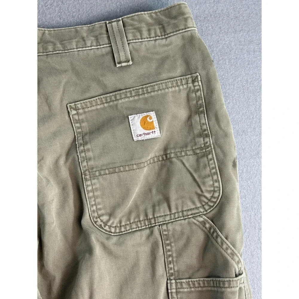 Carhartt Pants Mens 34x32 Green Relaxed Fit Flannel Lined Carpenter Workwear
